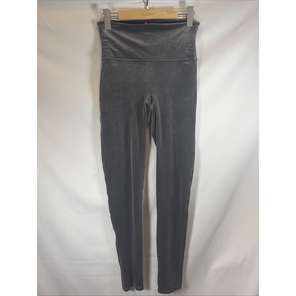 Spanx "Ready To Wow" High-Waist Velvet Leggings Silver‎ Chrome Womens Size L